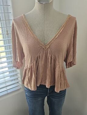 Willow Dusty Rose V-Neck Ruffle Peplum Blouse